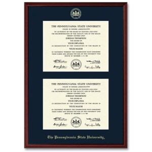 double diploma frame Camby molding The Pennsylvania State University gold embossed with seal